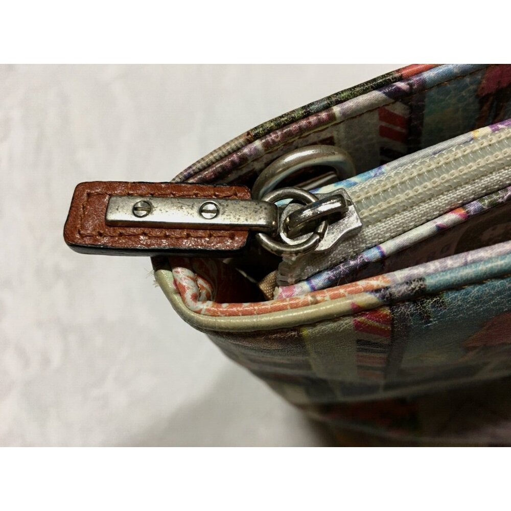 Fossil Leather Handbag Coronado Vintage Stamps Print Satchel NO SHOULDER STRAP - Picture 6 of 16